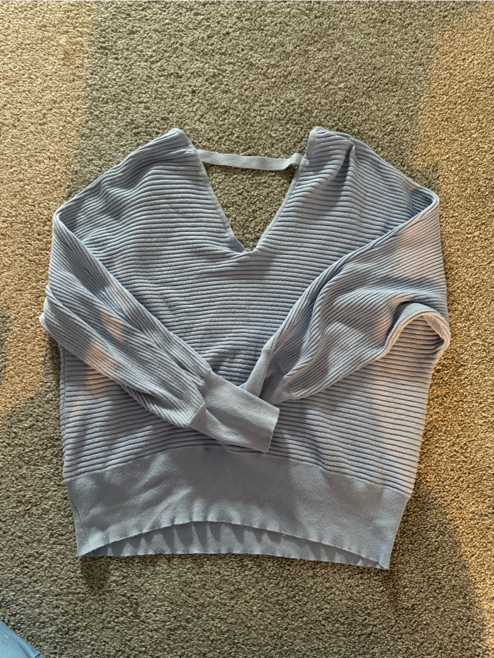 Pink Rose Light Blue Ribbed V‑Neck Sweater